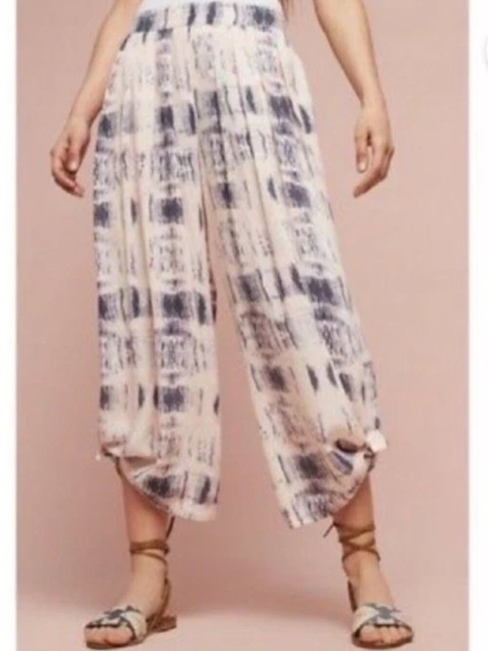 Anthropologie Elevenses Pants Women's Large Tie Dye Split Wide Leg Boho Beach